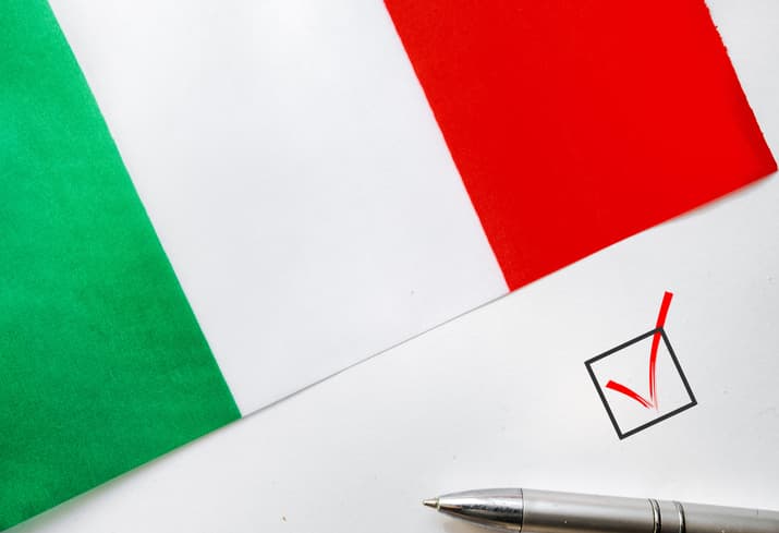 italian flag with a tick